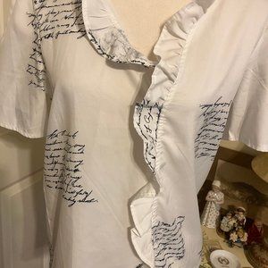White with Black Script Design ~ Size Small
